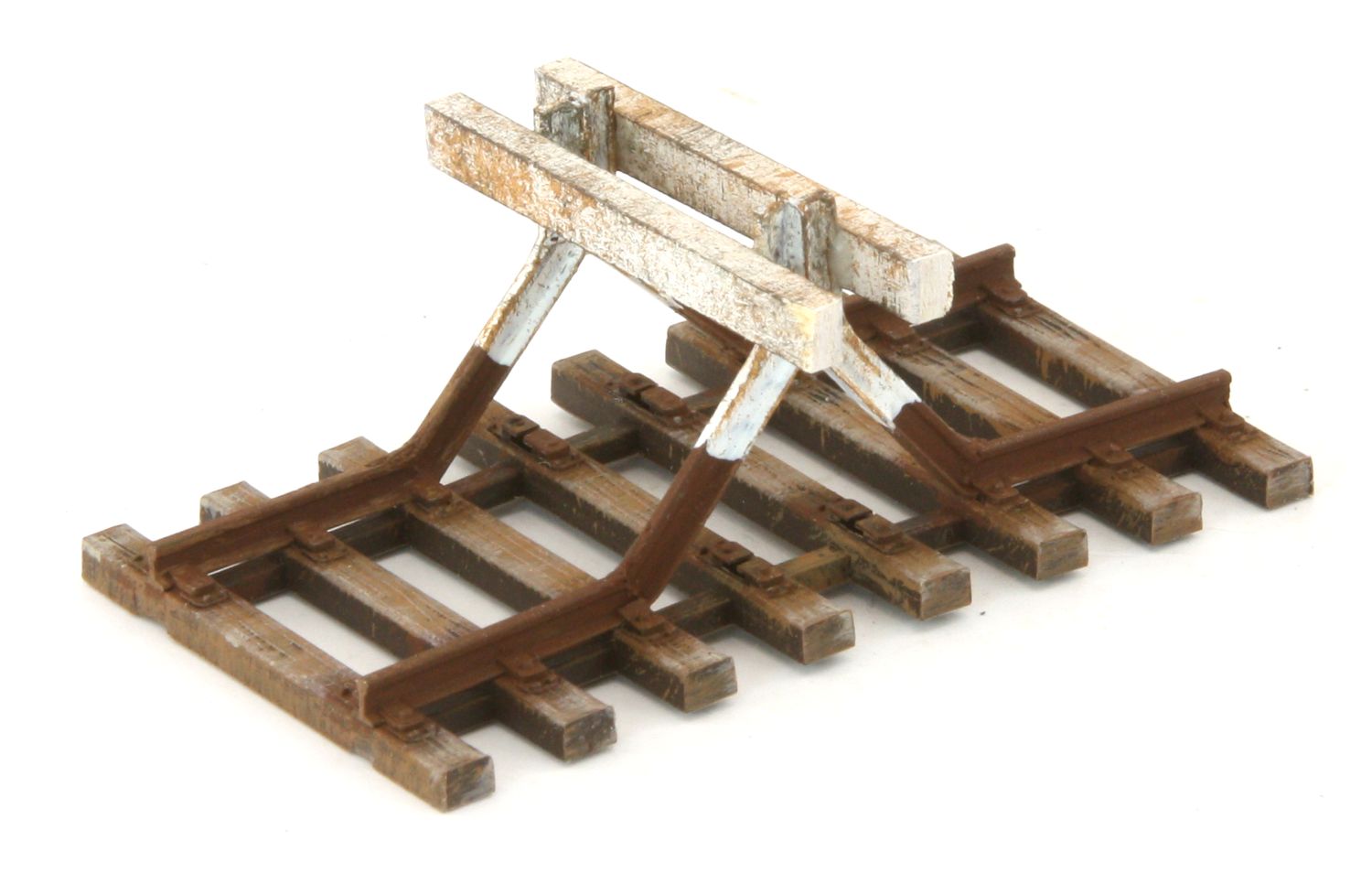 elriwa PR2 - Prellbock mit zwei weißen Pufferbohlen, patiniert