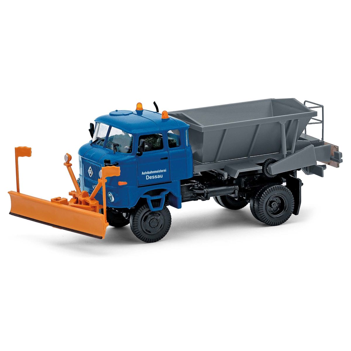 Busch 95401 - IFA W50 LA D035 Autobahnmeisterei Dessau, mit Schneepflug und Streuer, 1988