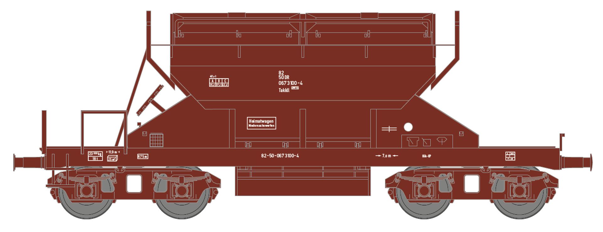 Hädl 26029-1 - Sattelboden-Selbstentladewagen Takkll, DR, Ep.IV, 3100-4, RAL 8012