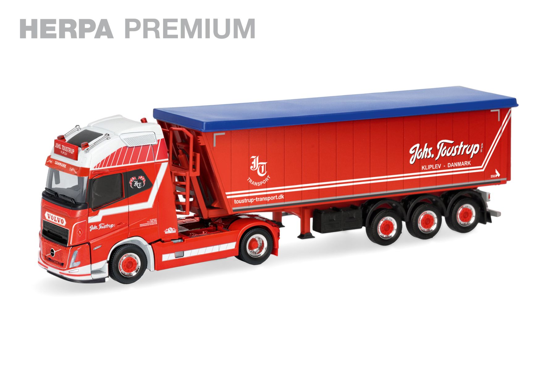 Herpa 963213 - Herpa Premium: Volvo FH Aero GL XL Stöffelliner-Sattelzug "Johs. Toustrup", Dänemark