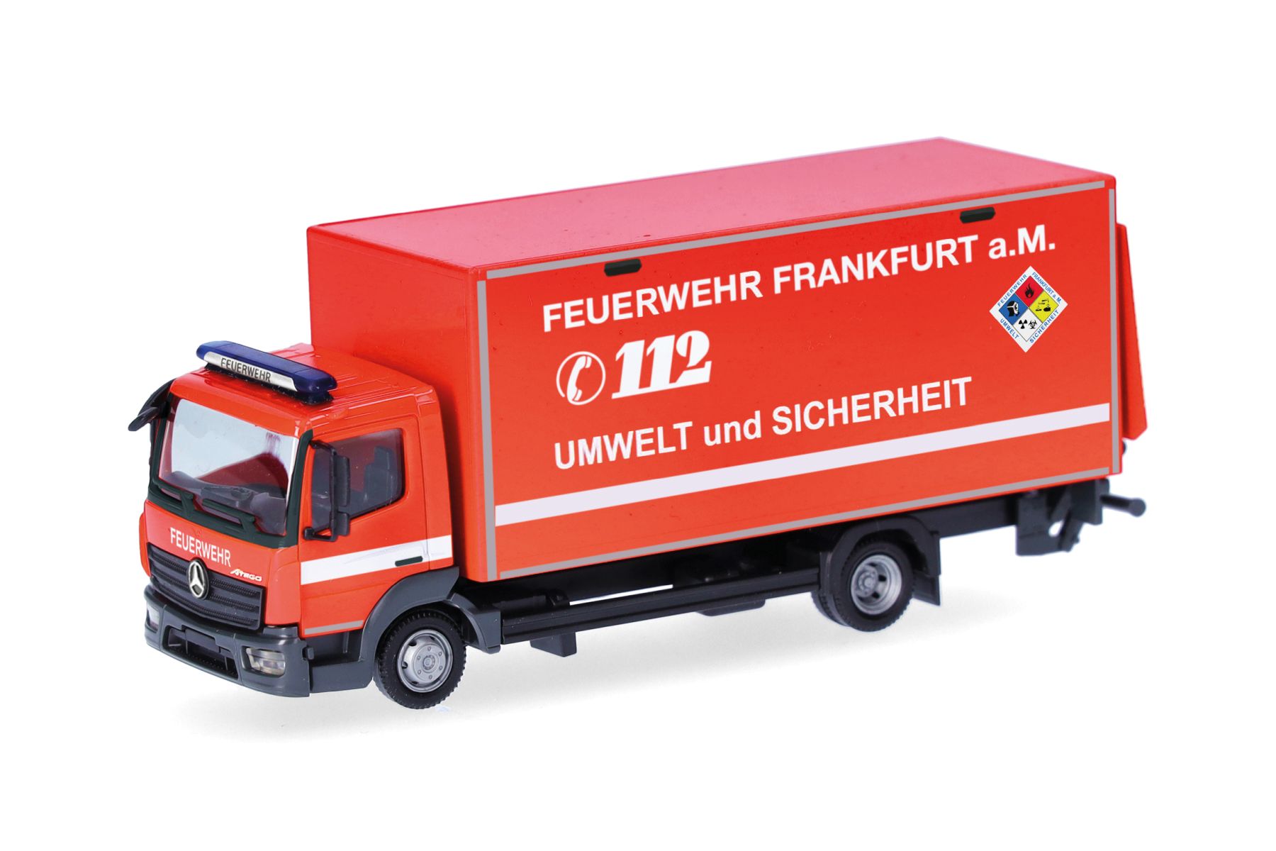 Herpa 099226 - Mercedes-Benz Atego 13 Koffer-LKW mit Ladebordwand "Feuerwehr Frankfurt/GW-Öl"