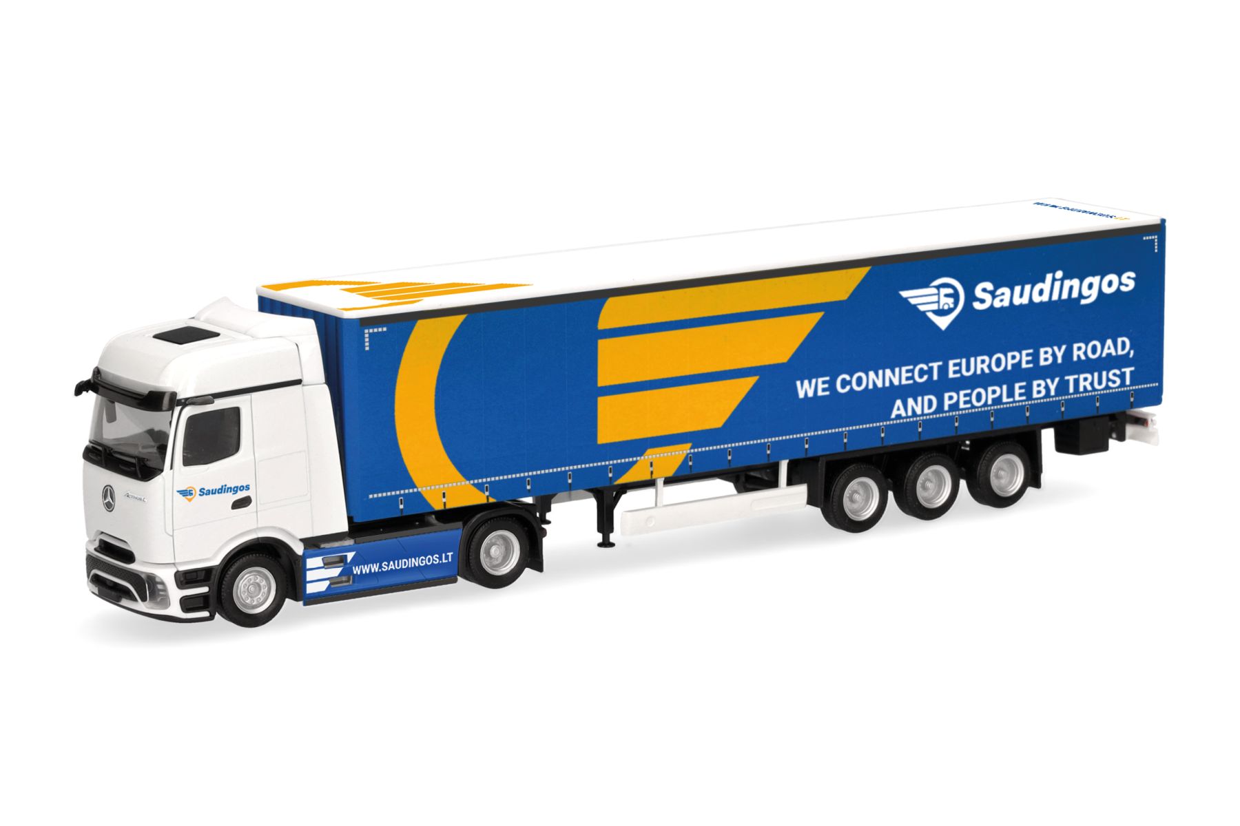 Herpa 320924 - Mercedes-Benz Actros L ProCabin Bigspace Gardinenplanen-Sattelzug "Saudingos"