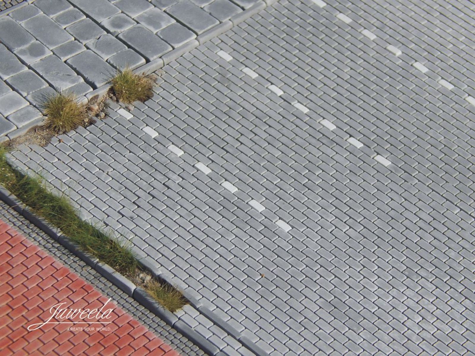 Juweela 28419 - FLEXYWAY Betonsteinpflaster Parkplatz grau, 2 Stück, 1:87, H0