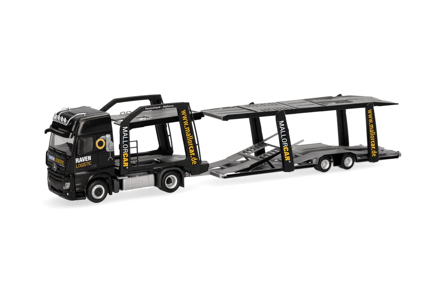 Herpa 321372 - Mercedes-Benz Actros L 18 Gigaspace Autotransporter-Hängerzug "Raven Logistic"