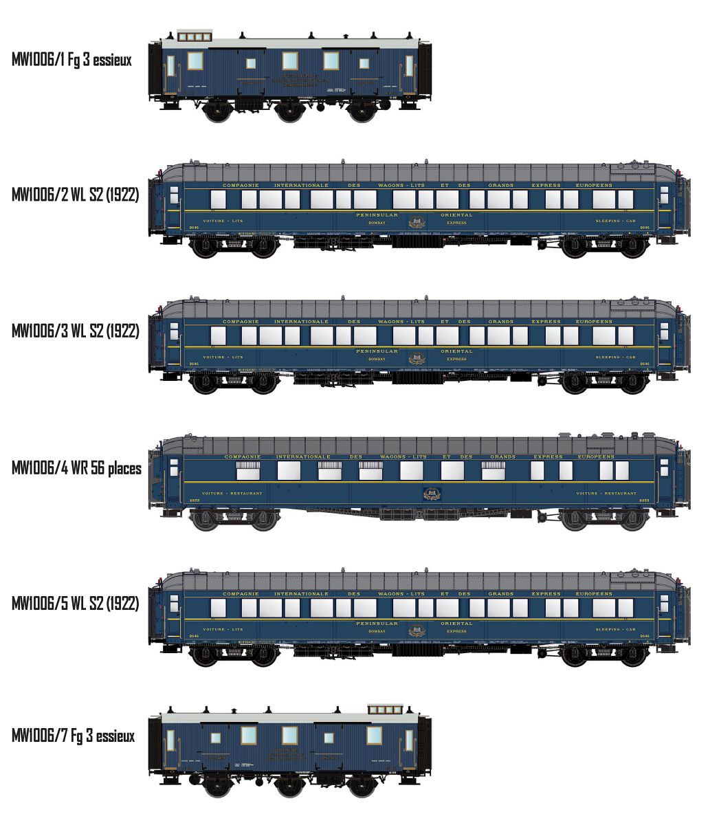 L.S. Models MW1006 - 6er Set Personenwagen 'Bombay Express', CIWL, Ep.II, mit Innenbeleuchtung