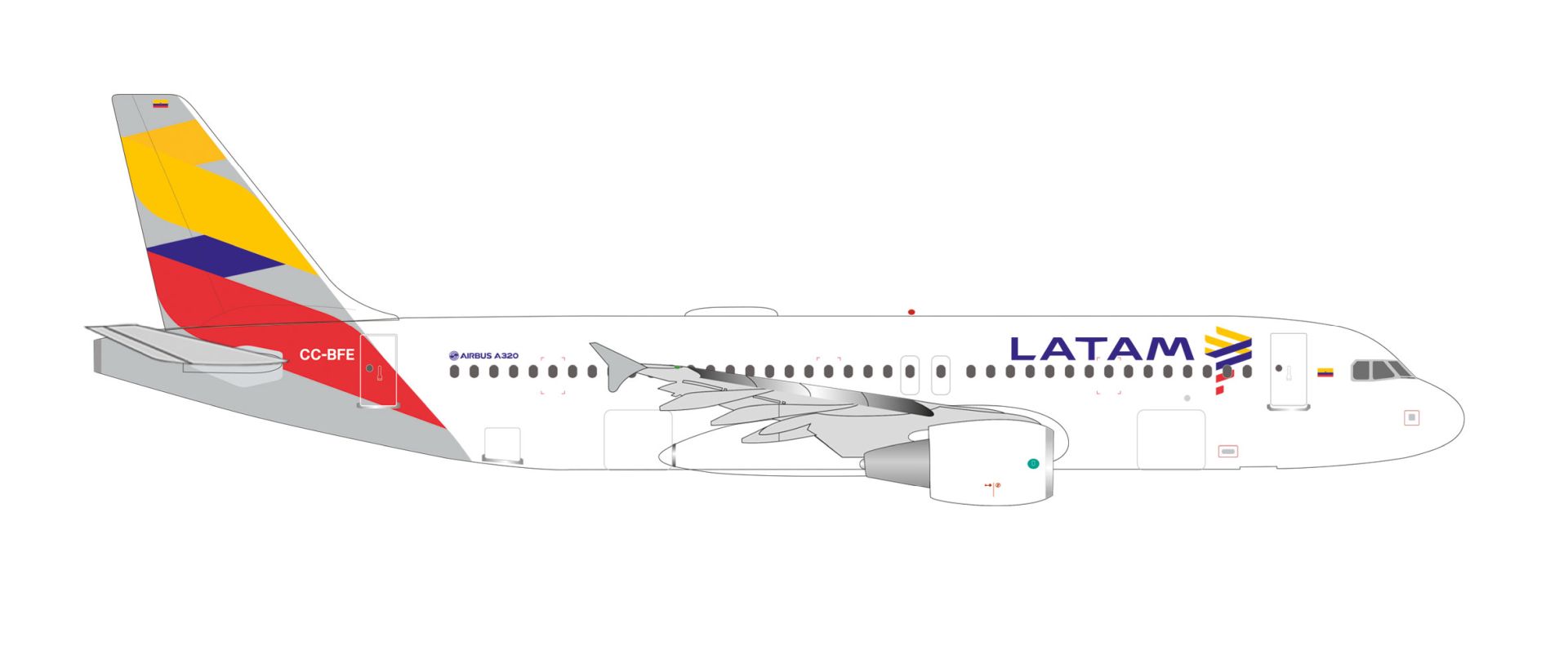 Herpa 538855 - LATAM Airlines Chile Airbus A320 - Colombia Flag livery - CC-BFE