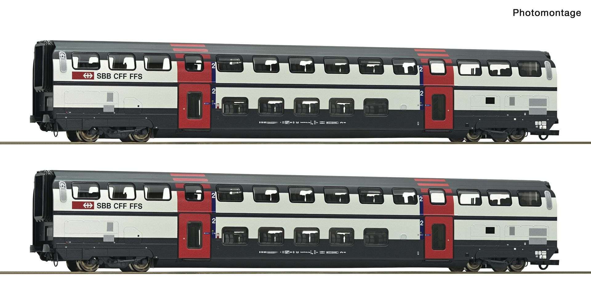 Roco 6200216 - 2er Set Doppelstockwagen 2. Klasse, A IC 2000, SBB, Ep.V-VI