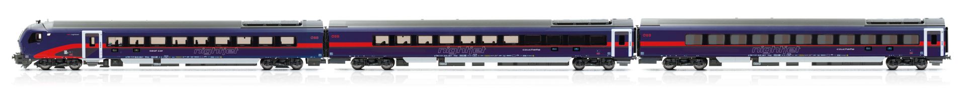 Jägerndorfer JC11320 - 3er Set Personenwagen mit Steuerwagen DANI, Nightjet, ÖBB, Ep.VI, AC, BASICEDITION