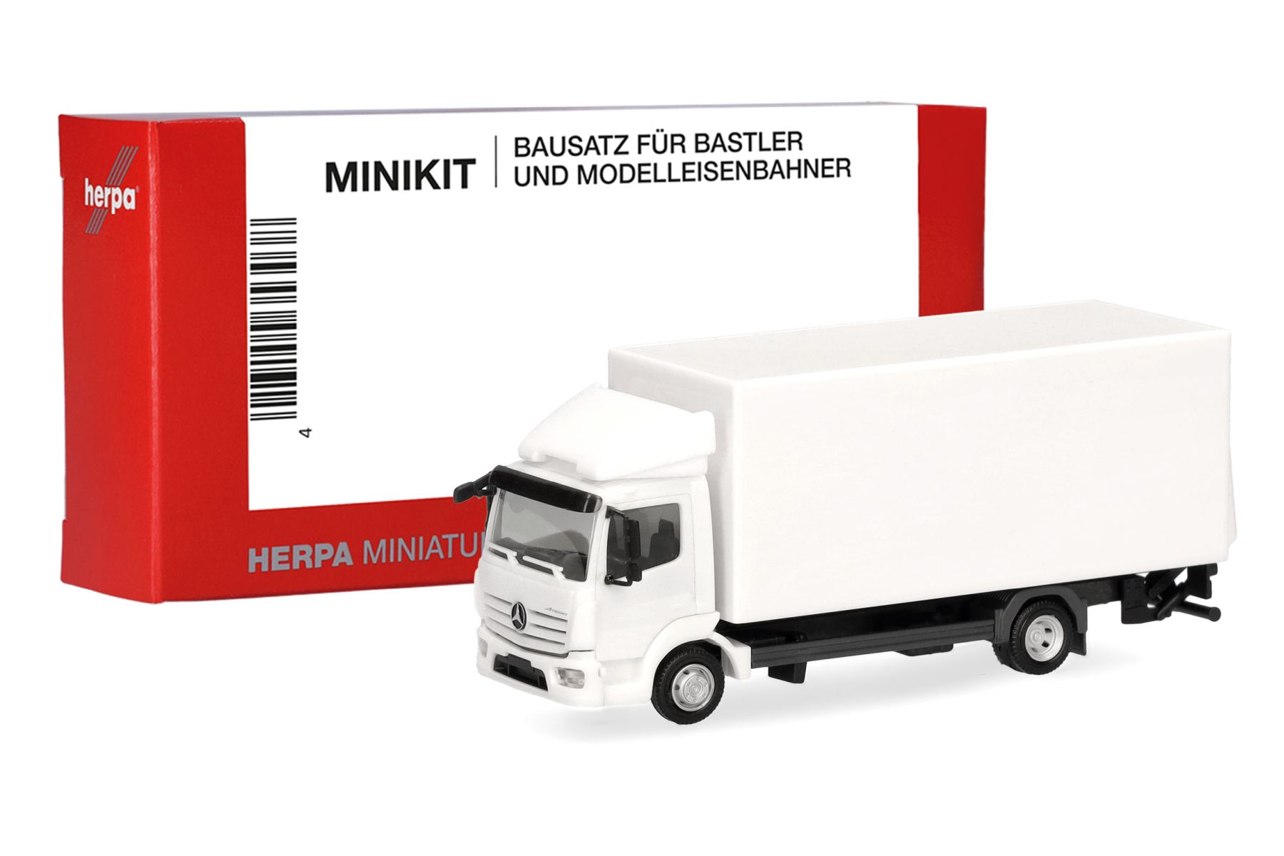 Herpa 014397 - MiniKit: Mercedes-Benz Atego '13 Koffer-LKW mit Ladebordwand, weiß (1 Stück)