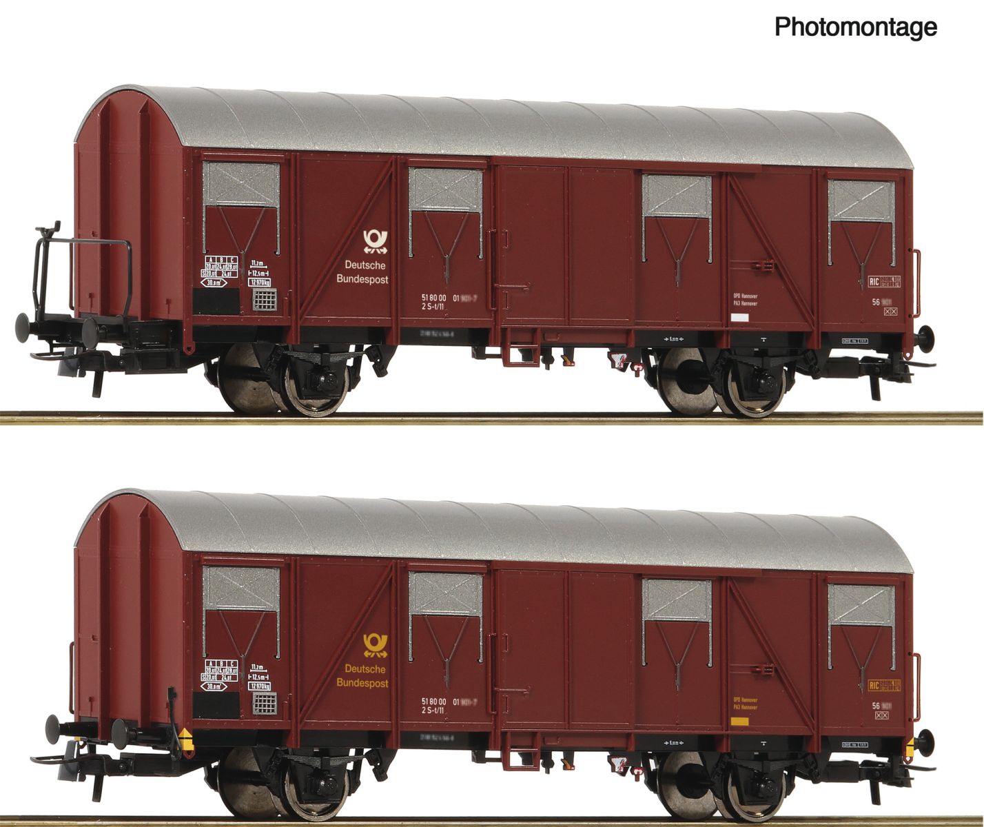 Roco 6600248 - 2er Set gedeckte Güterwagen, Post, Ep.IV