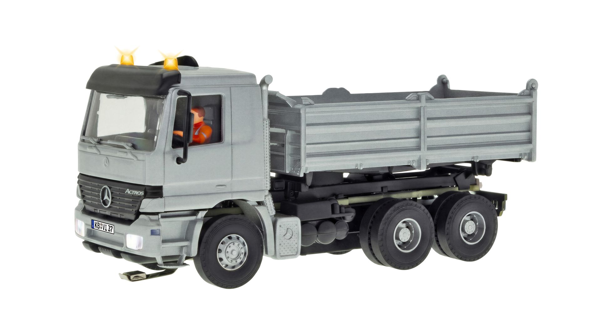 Viessmann 8037 - CarMotion, MB ACTROS 3-achs Muldenkipper mit Rundumleuchten, silber