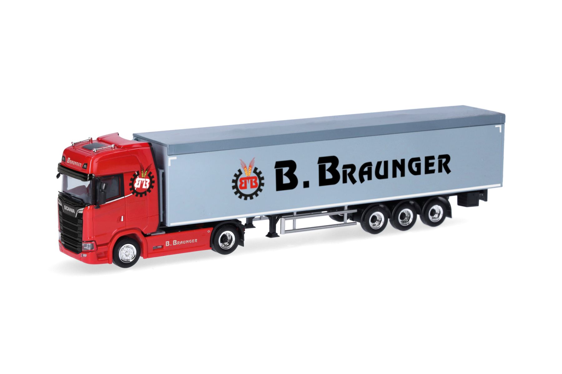Herpa 321136 - Scania CS 20 Hochdach Schubboden-Sattelzug "Braunger"