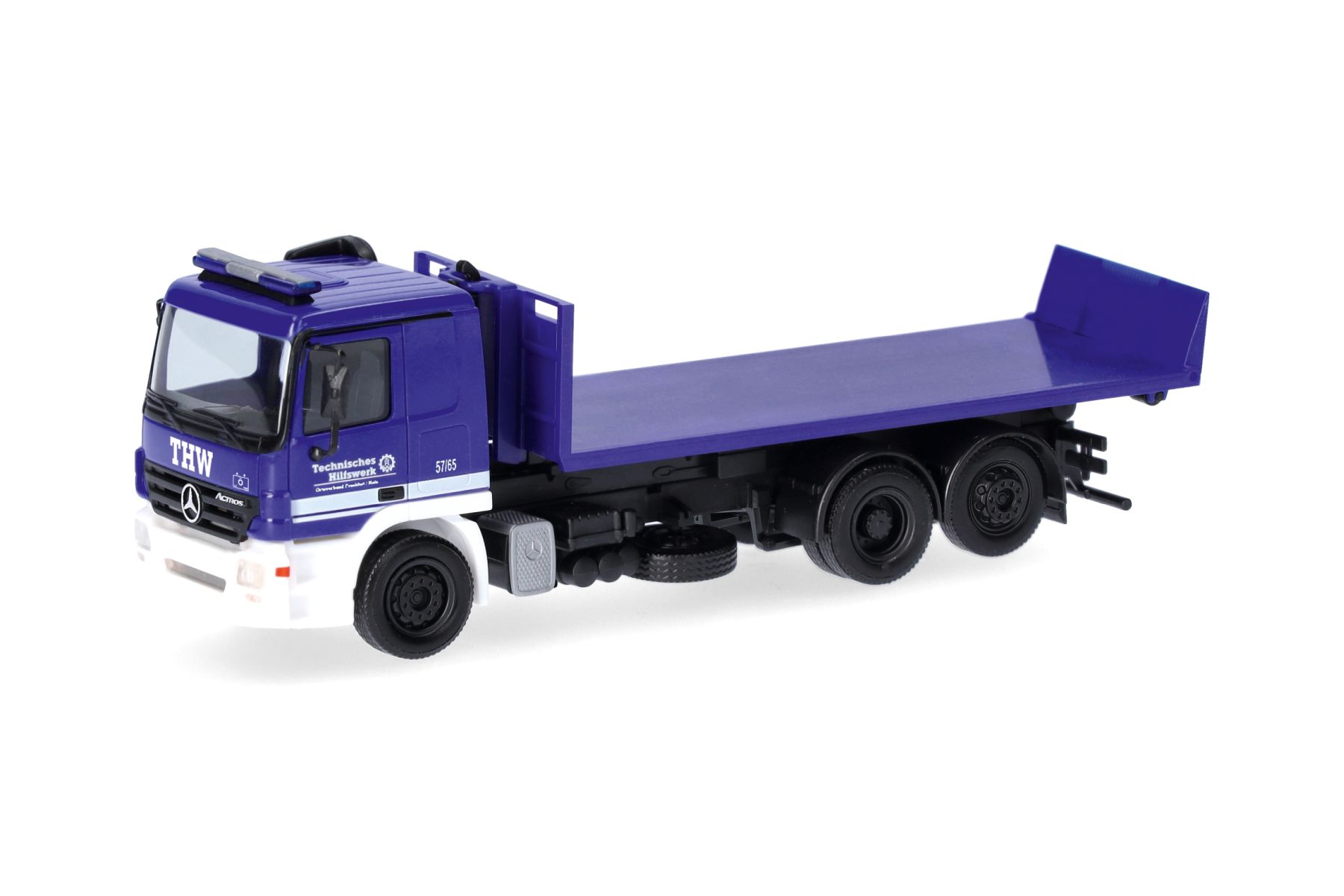 Herpa 322201 - Mercedes-Benz Actros Wechsellader-LKW mit Abrollflat "THW Frankfurt/Main"