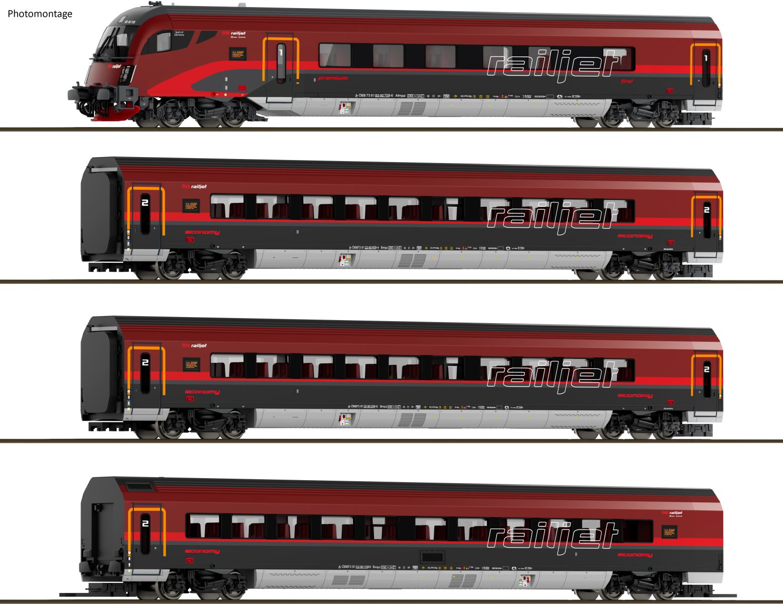 Saxonia 120301 - 4er Set Personenwagen mit Steuerwagen 'Railjet', ÖBB Ep.VI, DC-Digital