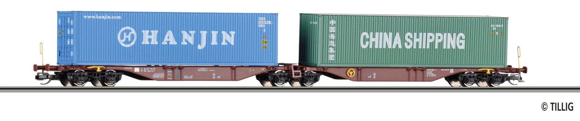 Tillig 18072 - Containertragwagen Sggmrss mit zwei 40‘-Containern, SNCB, Ep.V