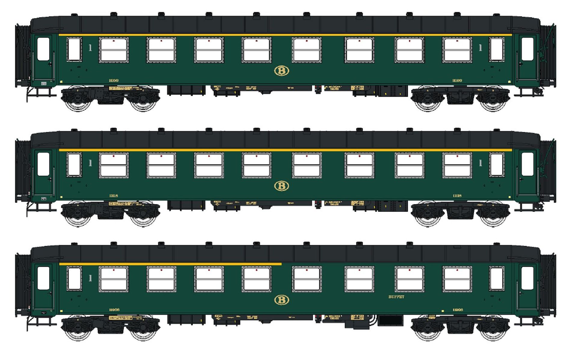 L.S. Models LS42101 - 3er Set Personenwagen I2 A+A+AR, SNCB, Ep.IIIc