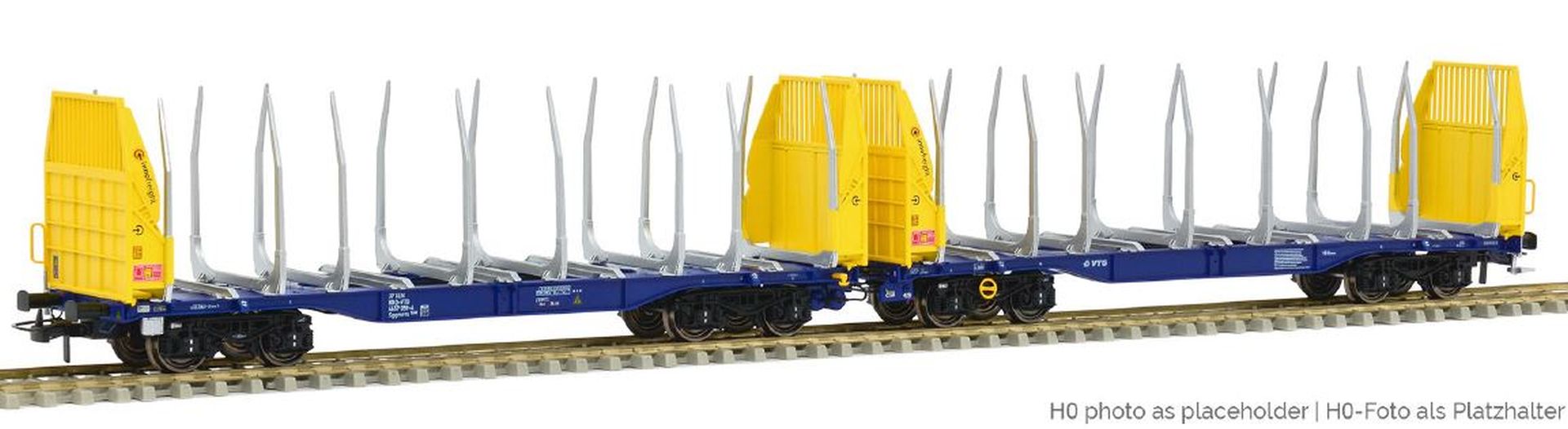 Sudexpress T657059 - Holztransportwagen Sggmrrs 90 'GigaWood', VTG, Ep.VI, blau-gelb, 059-4