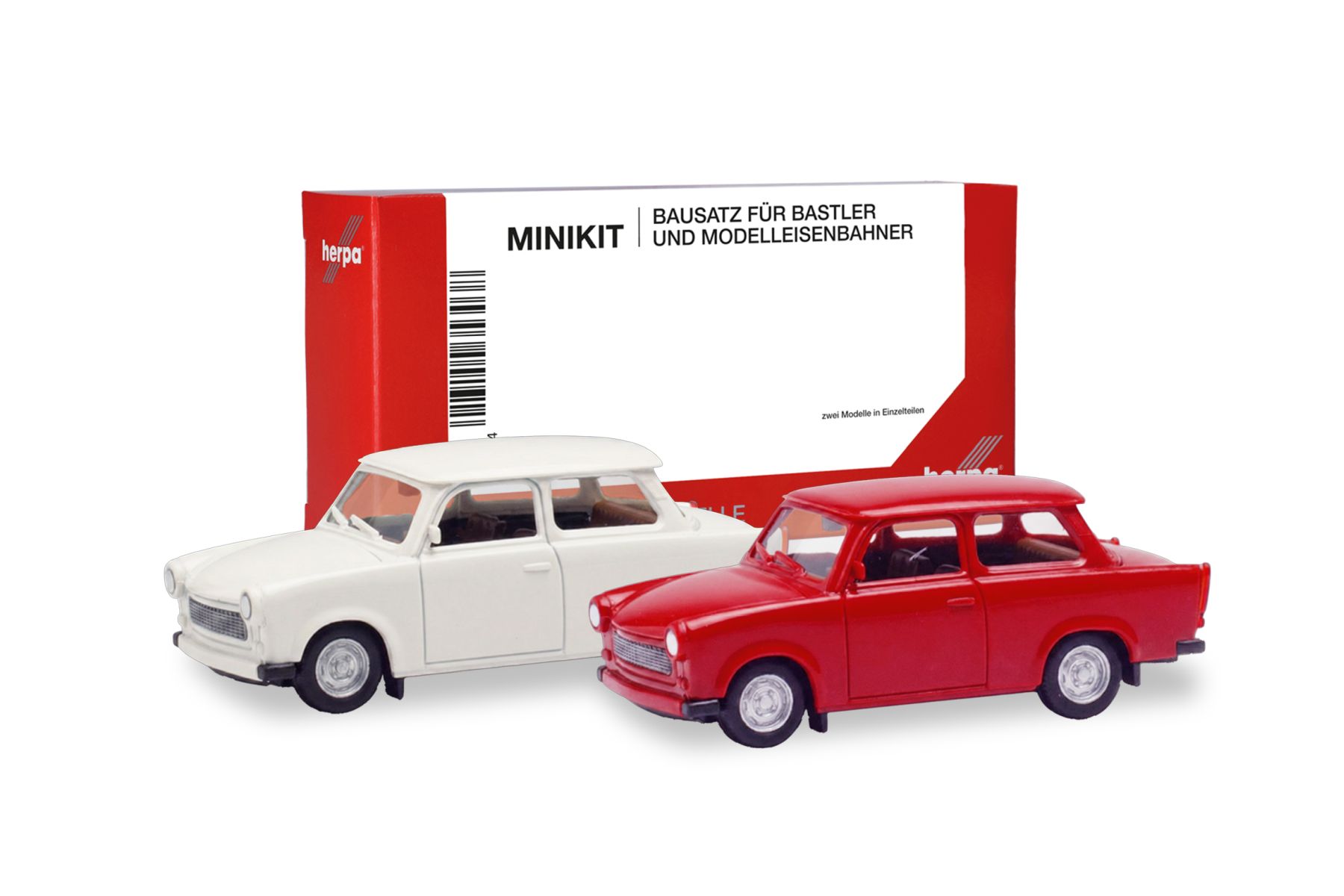 Herpa 013901-003 - MiniKit: Trabant 601 Limousine, weiß/verkehrsrot (2 Stück)