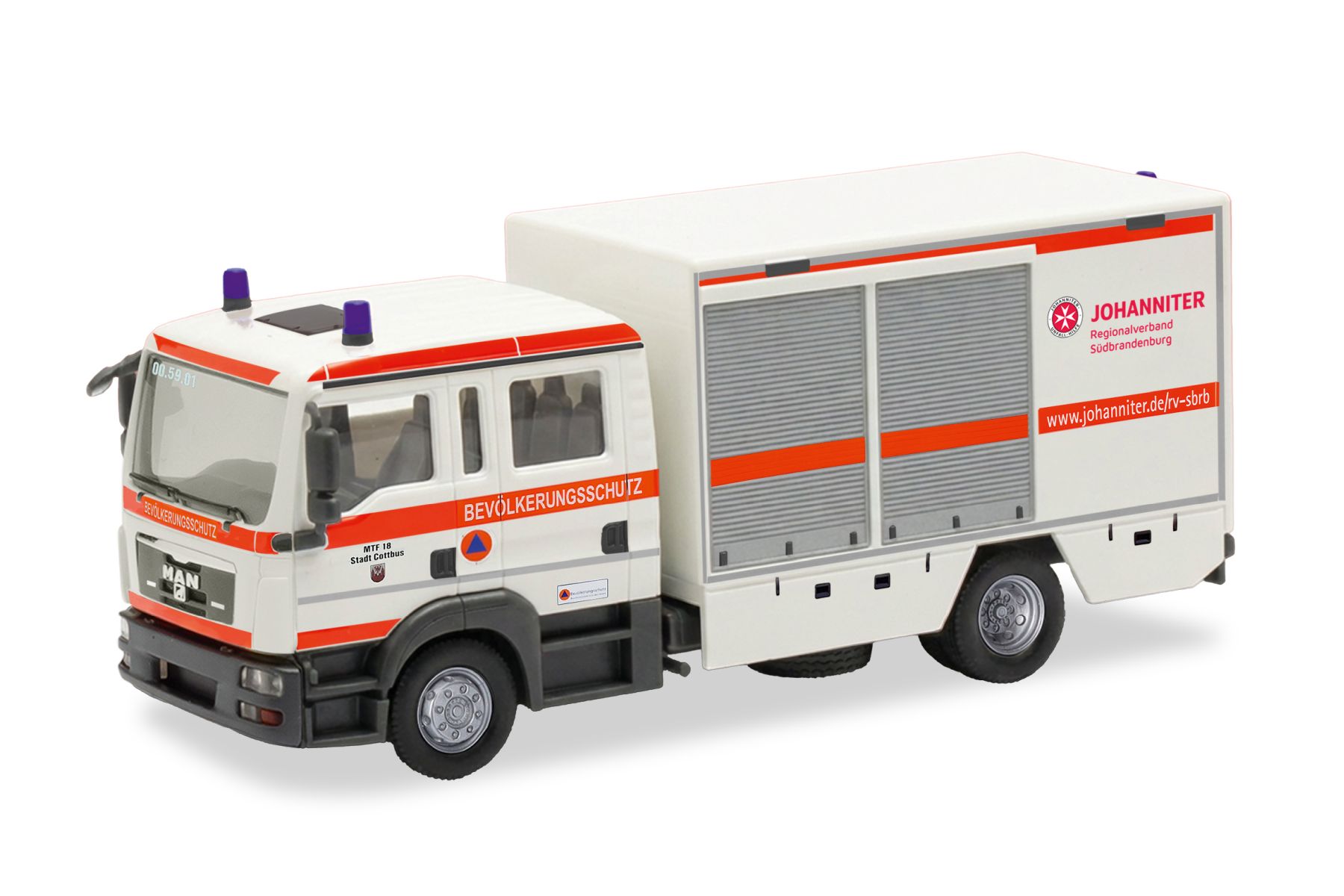 Herpa 099608 - MAN TGL 08 GW-SAN "Die Johanniter Cottbus/Bevölkerungsschutz"