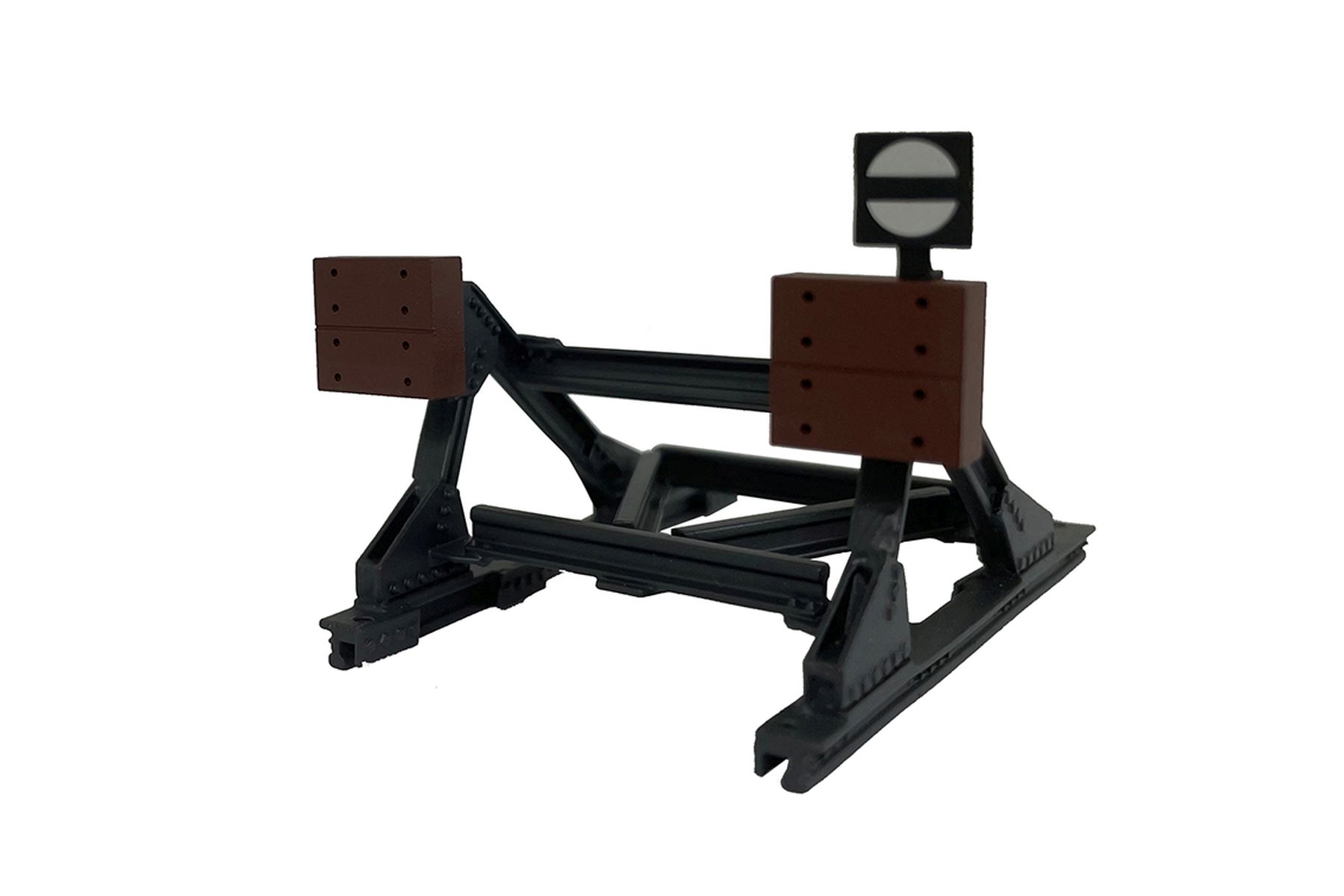 Lenz 55065 - Prellbock mit Holzplatte, Messing Fertigmodell, lackiert