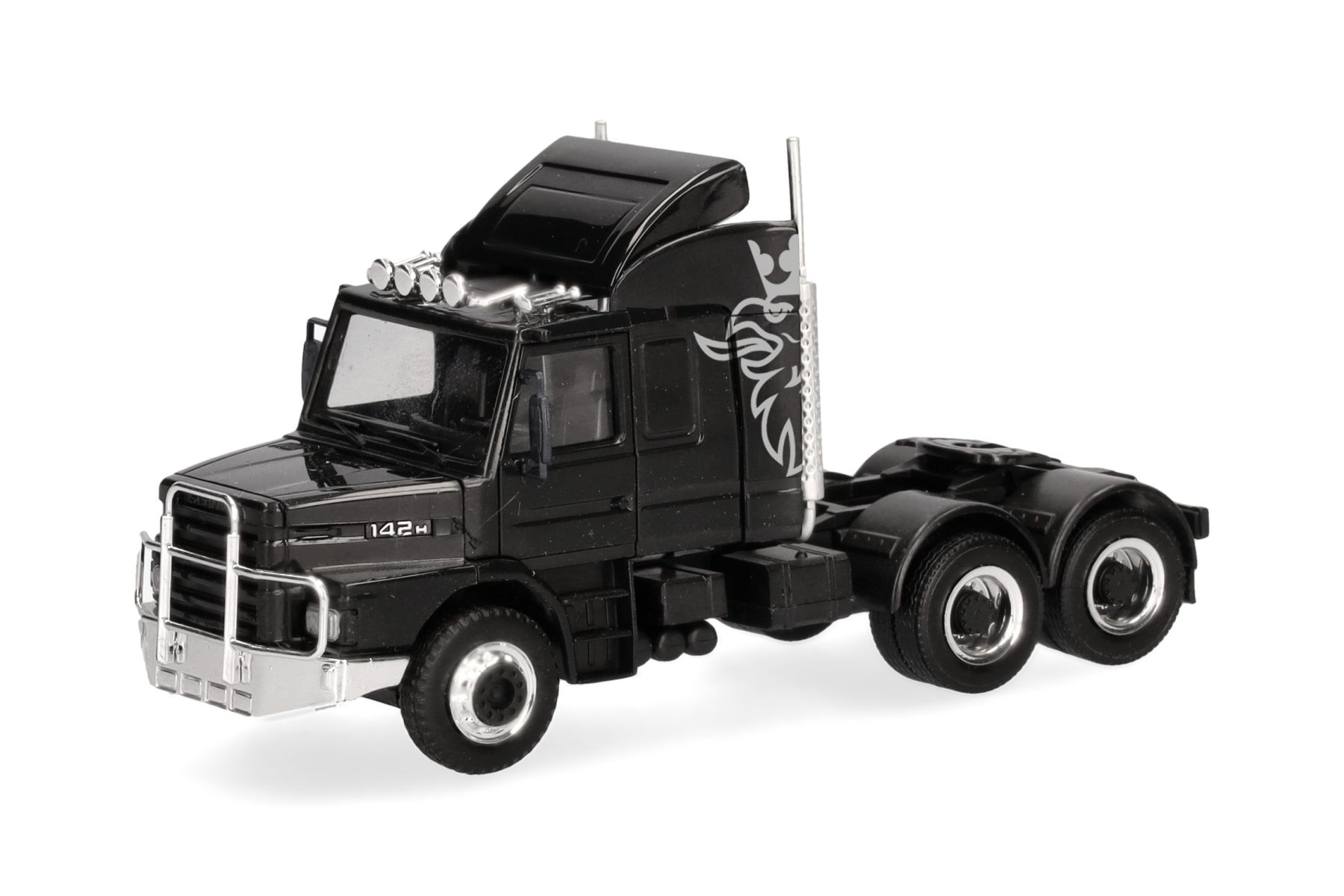 Herpa 319416 - Scania Hauber 142 Zugmaschine 3achs (6x4), schwarz