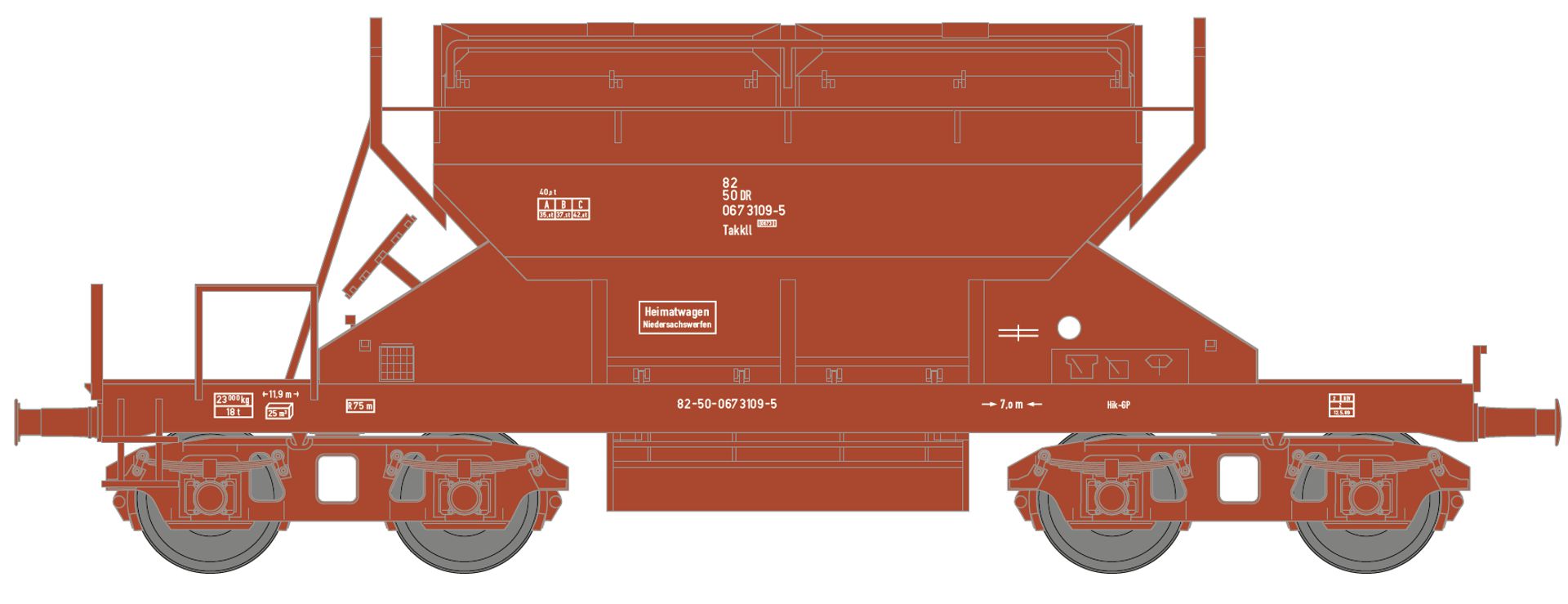 Hädl 25127-1 - Sattelboden-Selbstentladewagen Takkll, DR, Ep.IV, 3109-5, RAL 8004 Hädl 25127-1 - Sattelboden-Selbstentladewagen Takkll, DR, Ep.IV, 3109-5, RAL 8004