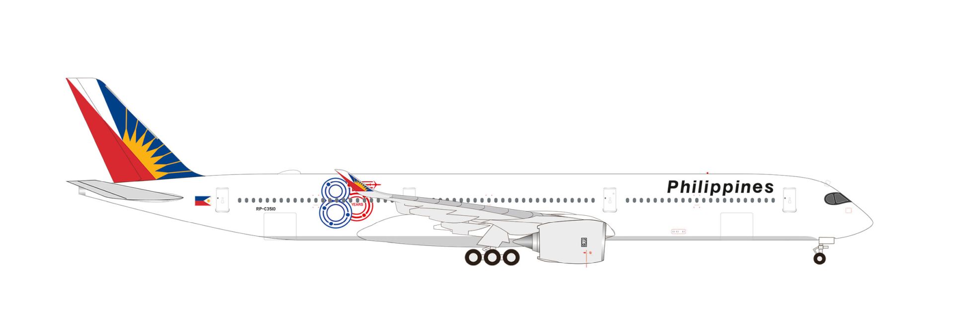 Herpa 539302 - Philippine Airlines Airbus A350-1000 "85 Years" – RP-C3510