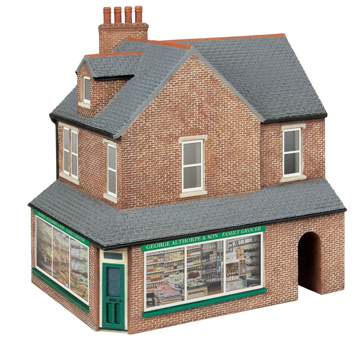 Hornby TT9040 - Eckladen in Reihenhausbebauung, roter Backstein