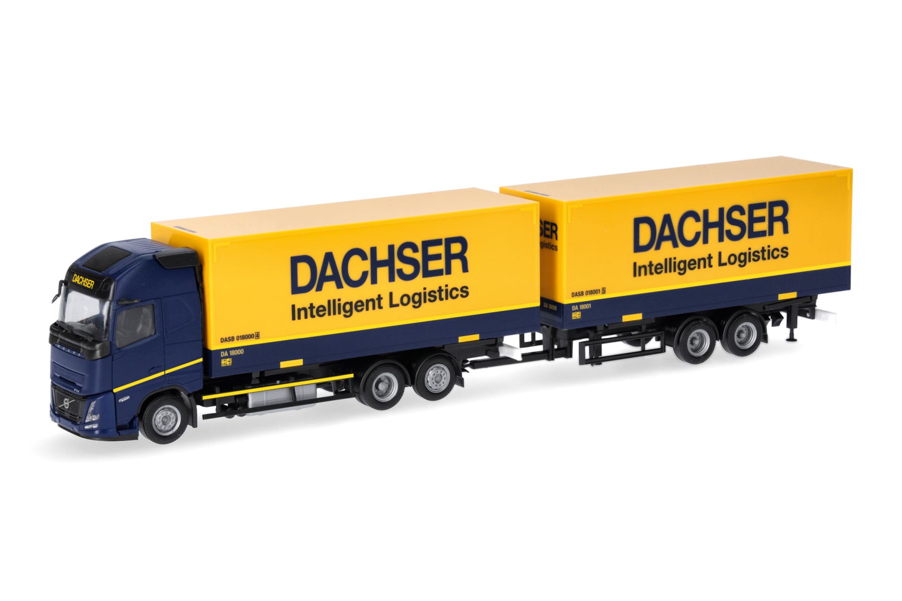 Herpa 320733 - Volvo FH Aero GL XL Wechselkoffertandem-Hängerzug 7,82m "Dachser"