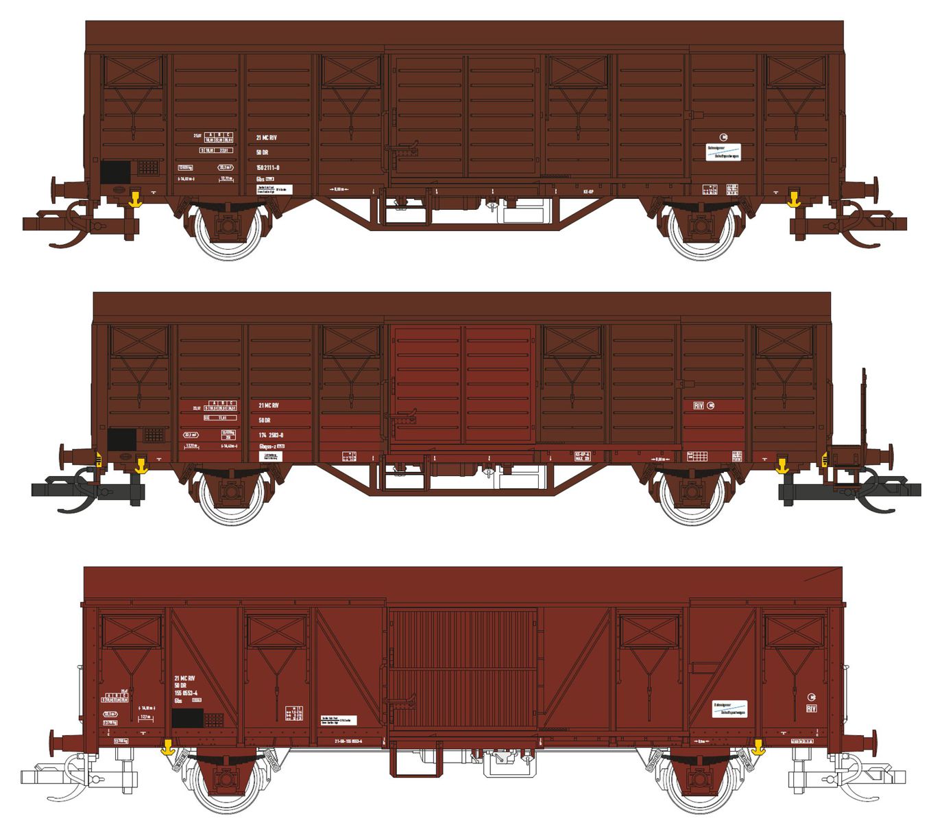 Tillig 502546 - 3er Set gedeckte Güterwagen "Gex", DR, Ep.IV