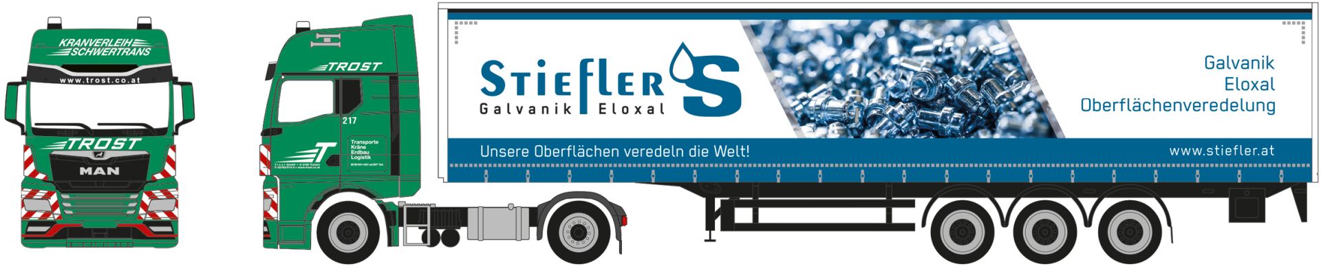 Herpa 957236 - MAN TGX GX Gardinenplanen-Sattelzug "Trost/Striefer"