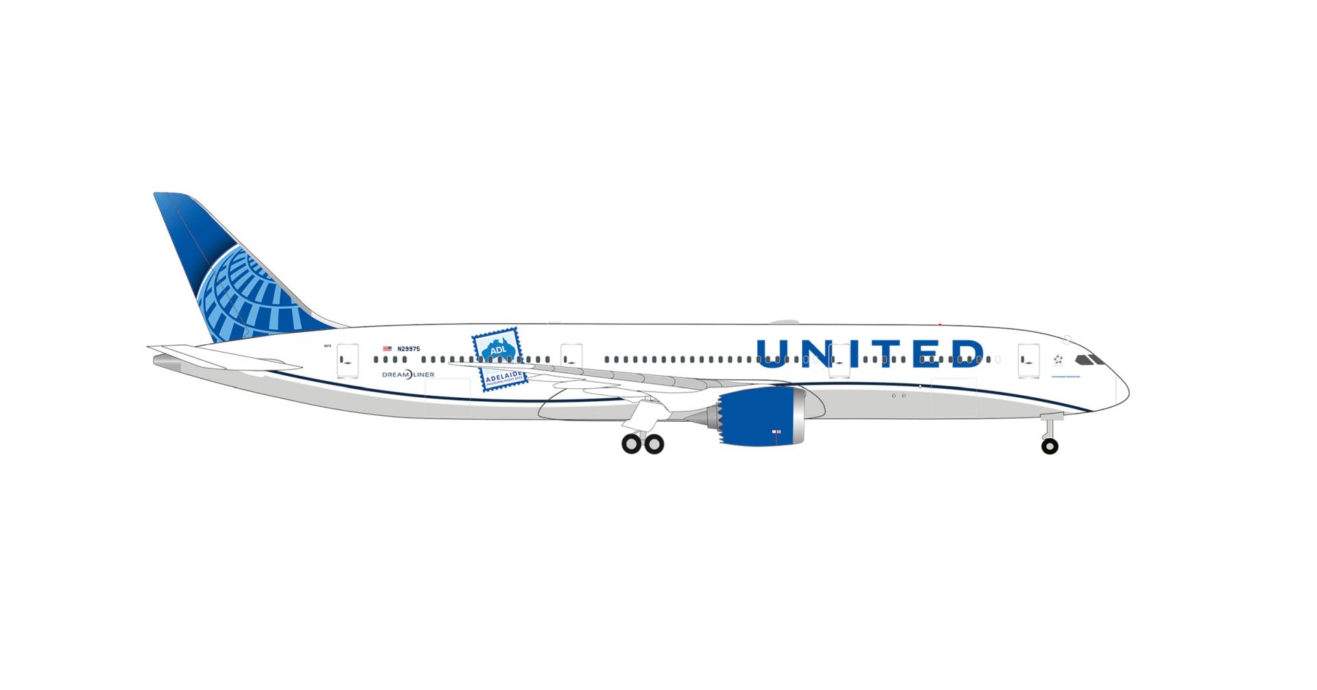 Herpa 539432 - United Airlines Boeing 787-9 "Adelaide" - N29975