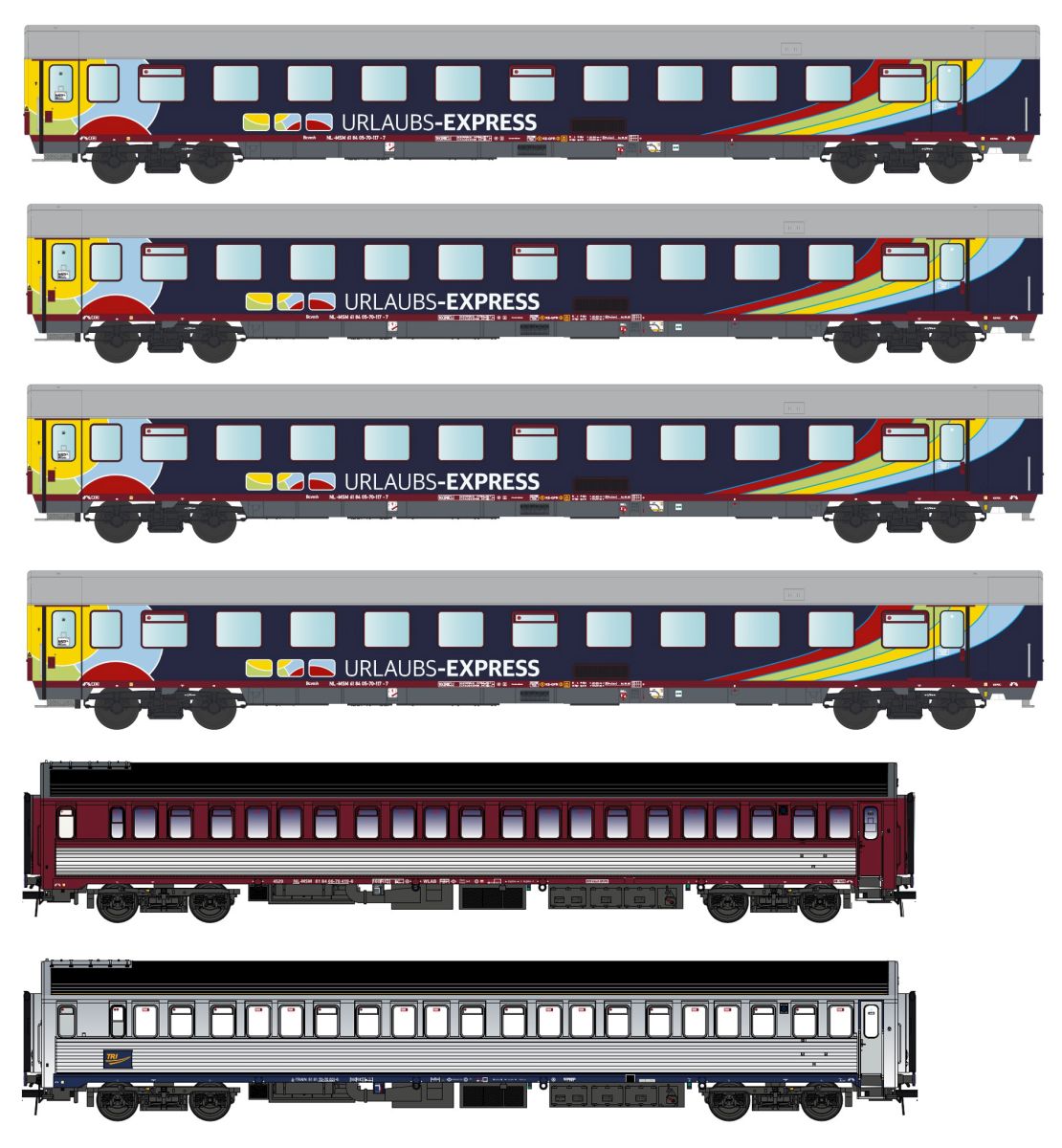 L.S. Models MW2301 - 6er Set Personenwagen, Urlaubs-Express, Ep-VI, Set 1