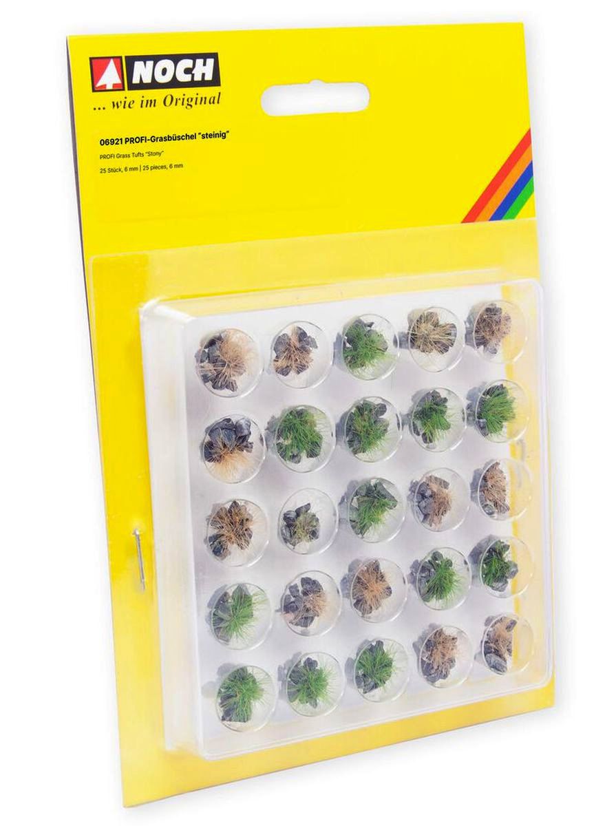 Noch 06921 - PROFI-Grasbüschel 'steinig', grün, beige, mit Steinen grau, 25 Stück, 6 mm