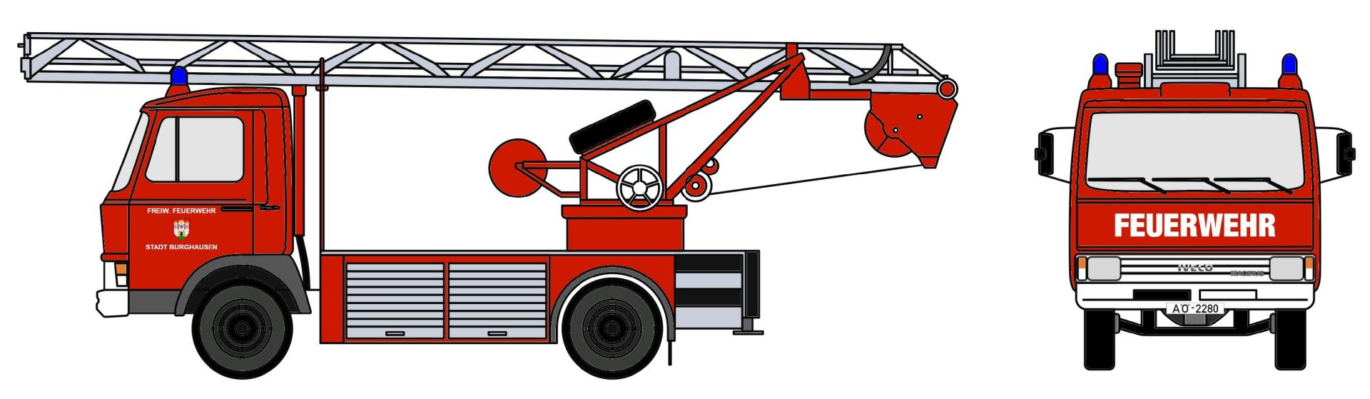 Loewe 4123 - Iveco Magirus "Zeta"  90M5 - DL18 Feuerwehr Burghausen (Facelift)