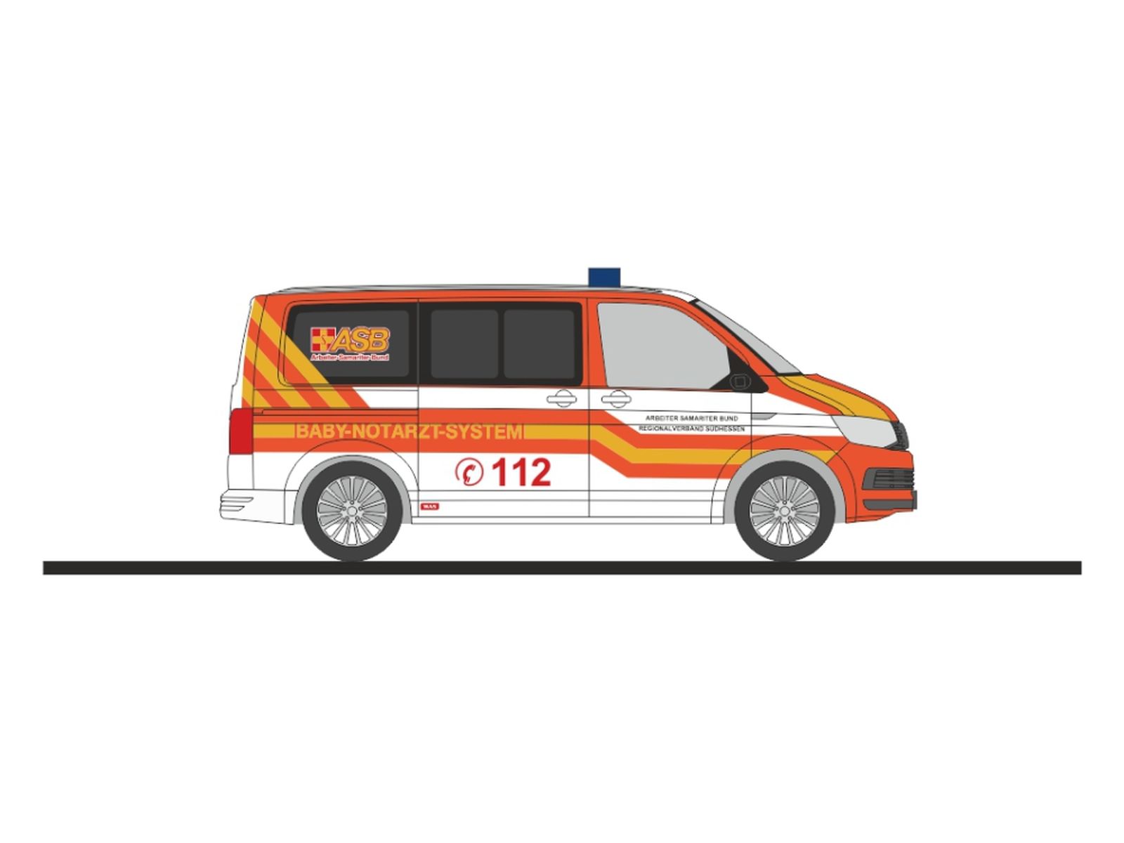 Rietze 53987 - Volkswagen T6 ASB Südhessen Baby-Notarzt-System