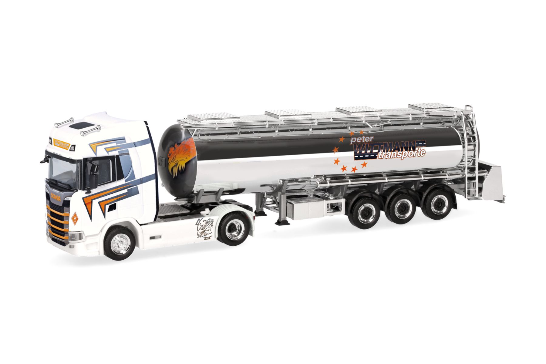 Herpa 321037 - Scania CS 20 Hochdach Chromtank-Sattelzug "Wittmann Transport"