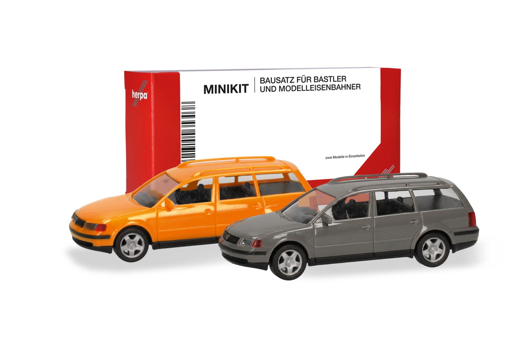 Herpa 012249-008 - MiniKit: Volkswagen (VW) Passat Variant B5, kommunalorange/mausgrau (2 Stück)