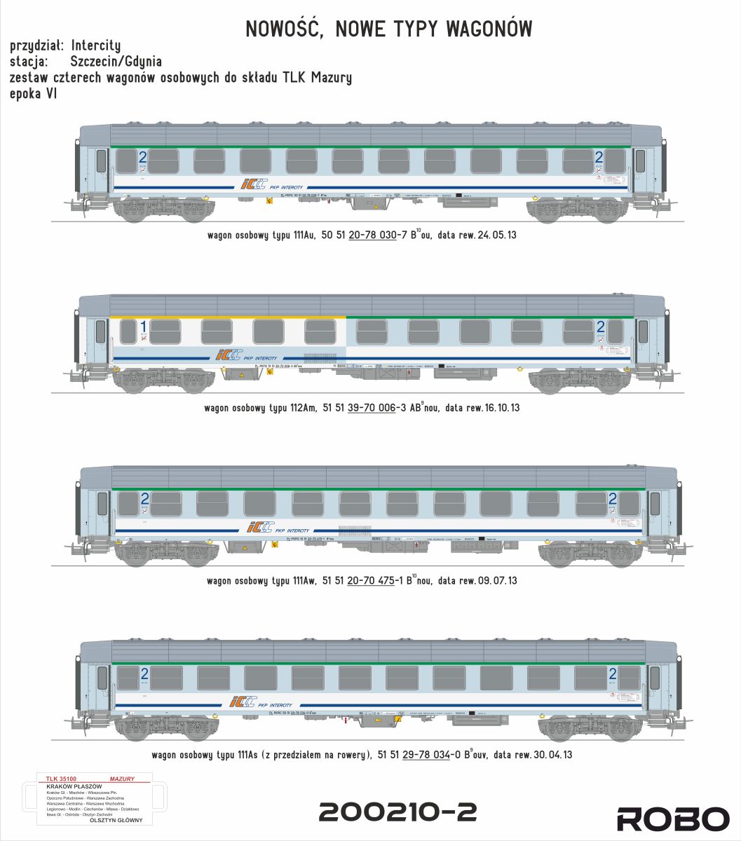 Robo 200210-2 - 4er Set Personenwagen Intercity, PKP, Ep.VI
