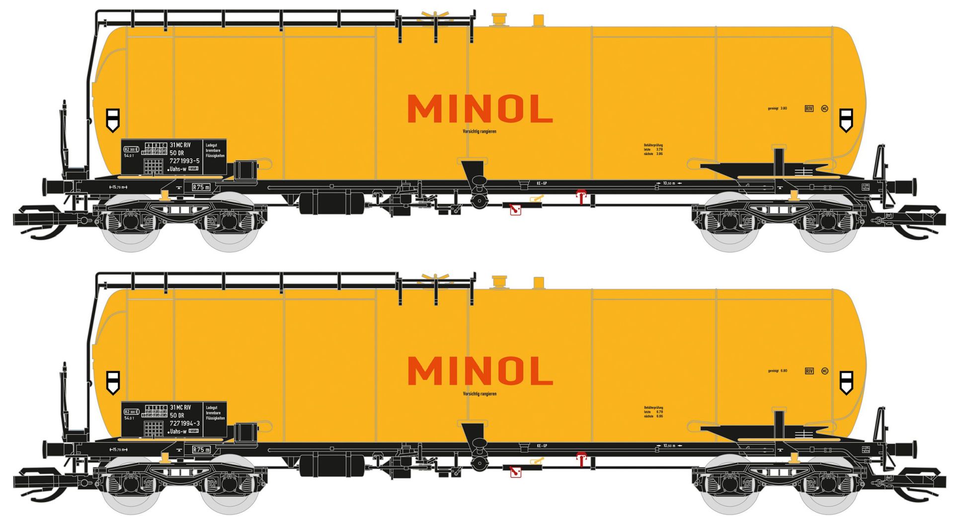 Saxonia 120218 - 2er Set Kesselwagen Uahs, 8106, DR, Ep.IV, gelb 'MINOL' Saxonia 120218 - 2er Set Kesselwagen Uahs, 8106, DR, Ep.IV, gelb 'MINOL'