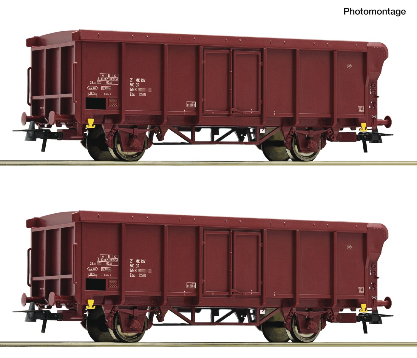 Roco 6600280 - 2er Set offene Güterwagen Eos, ex. Rolldachwagen, DR, Ep.IV