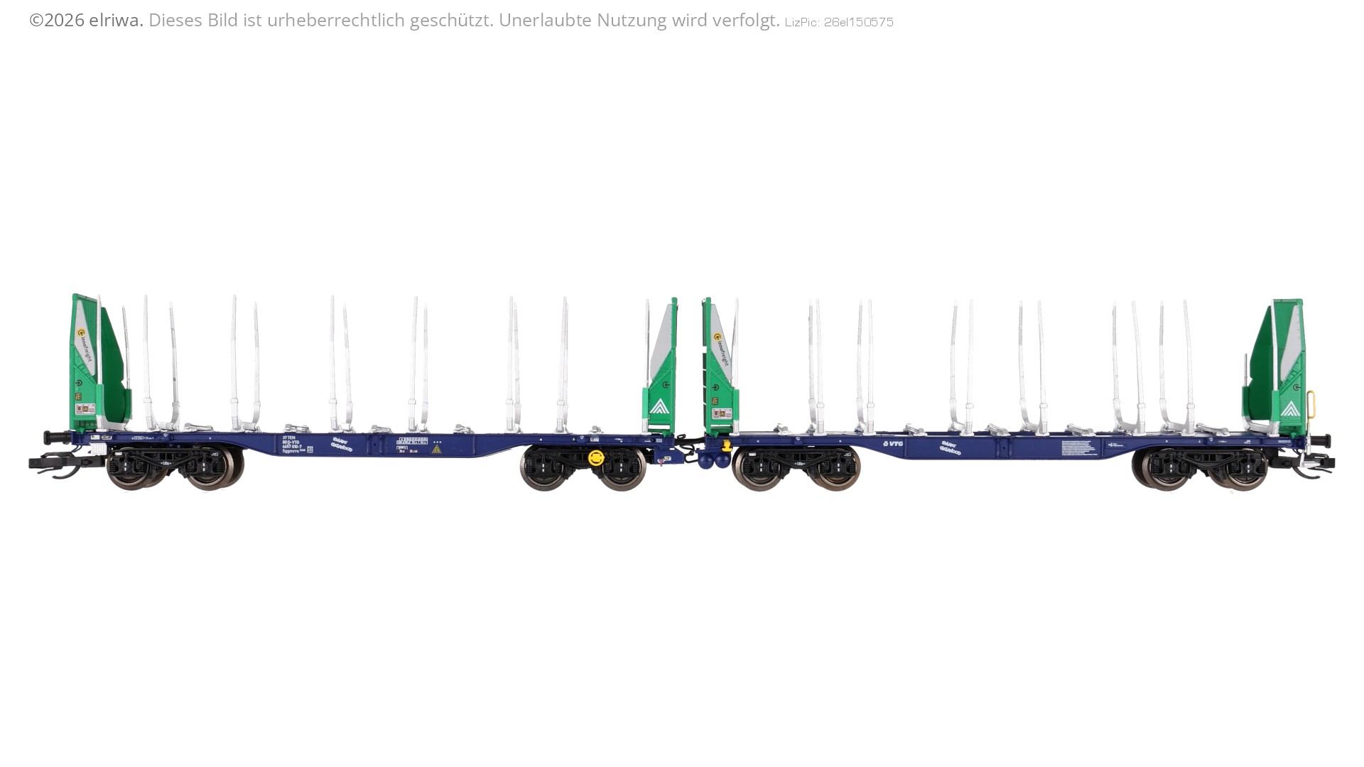 Sudexpress T657010 - Holztransportwagen Sggmrrs 90 'GigaWood', VTG, Ep.VI, blau-grün, 010-7