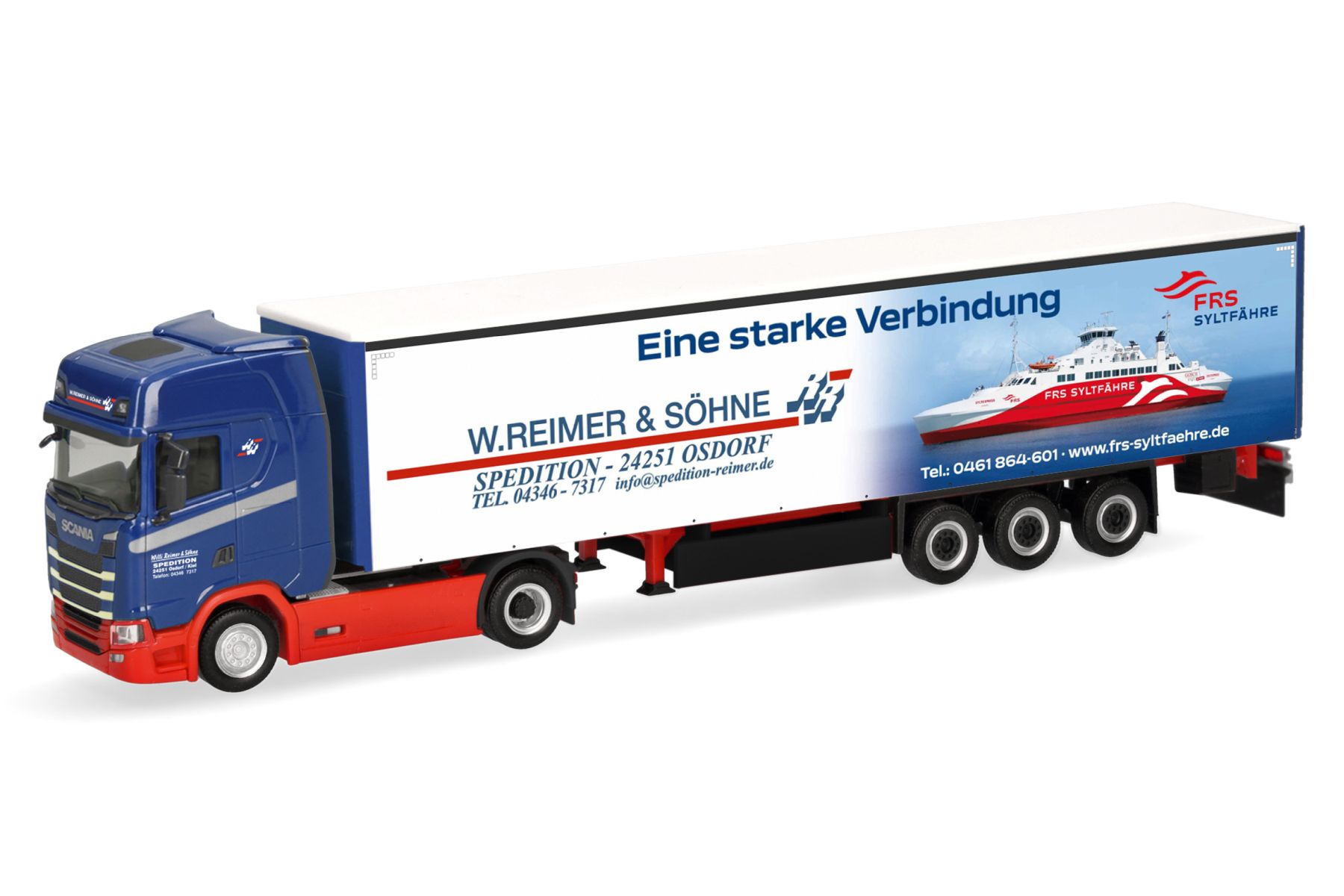 Herpa 322157 - Scania CS 20 Hochdach Gardinenplanen-Sattelzug "Reimer & Söhne"