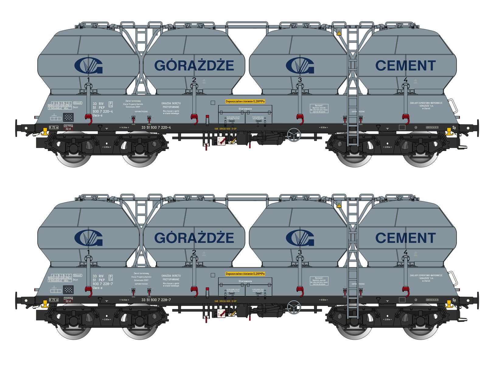 Albert Modell 900024 - 2er Set Zementsilowagen Uacs-x, PKP, Ep.V