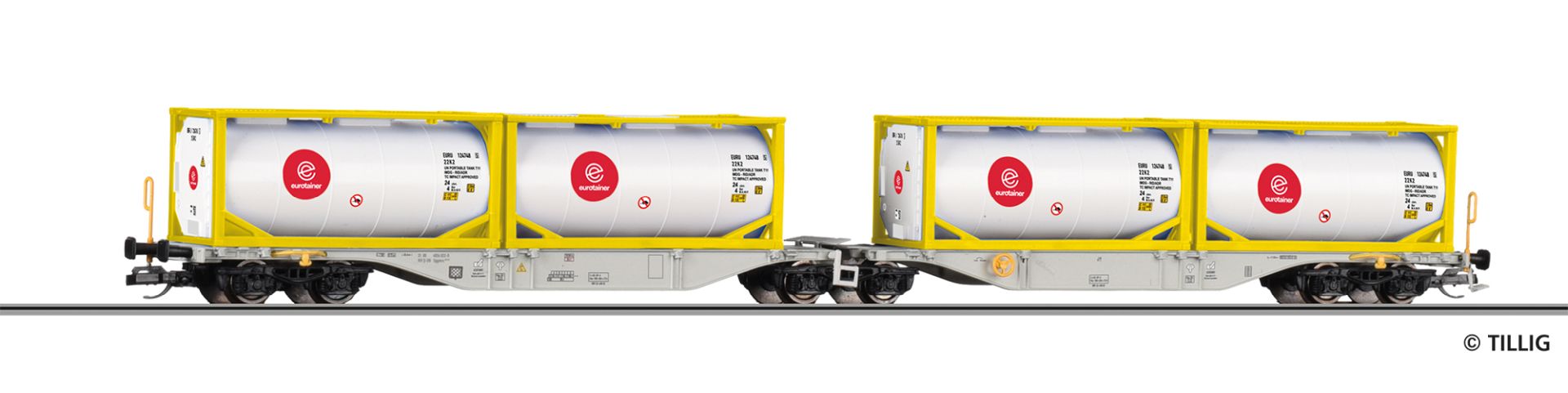 Tillig 18074 - Containertragwagen Sggmrss 747 mit vier Tankcontainern, DBAG, Ep.VI