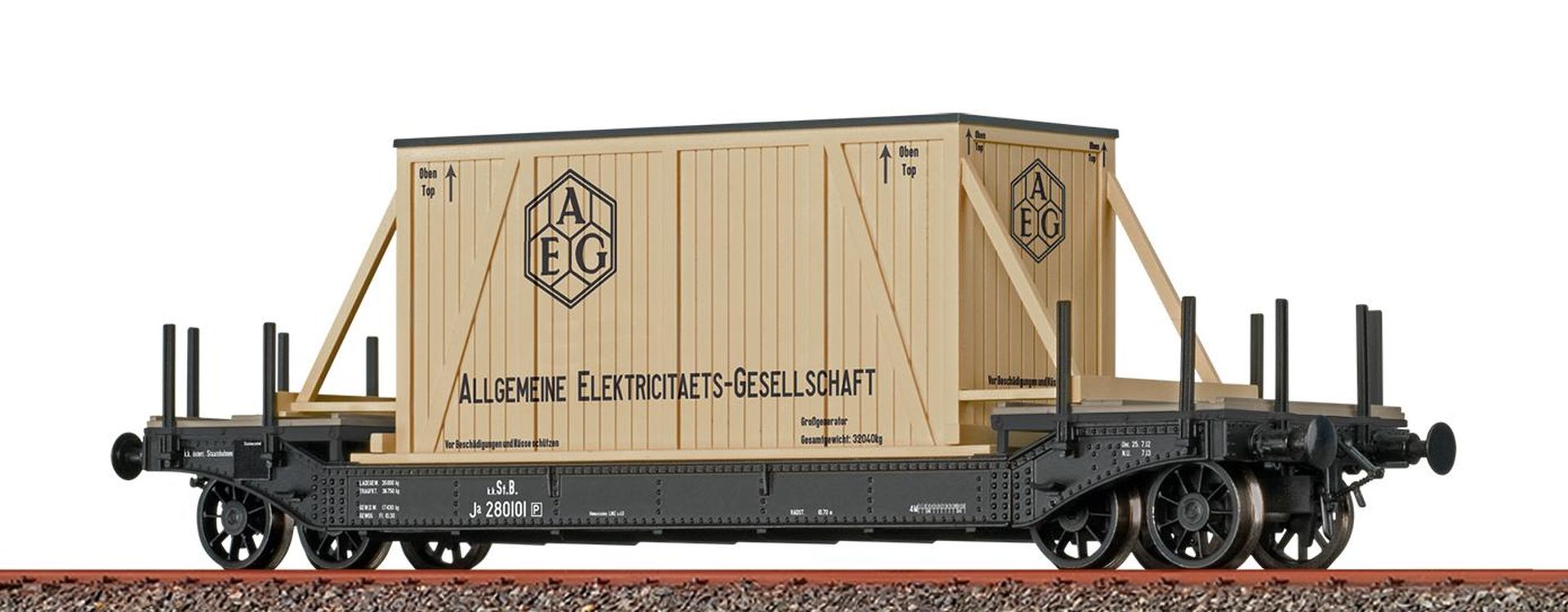 Brawa 47916 - Tiefladewagen Ja mit Kiste 'AEG', k.k.St.B., Ep.I