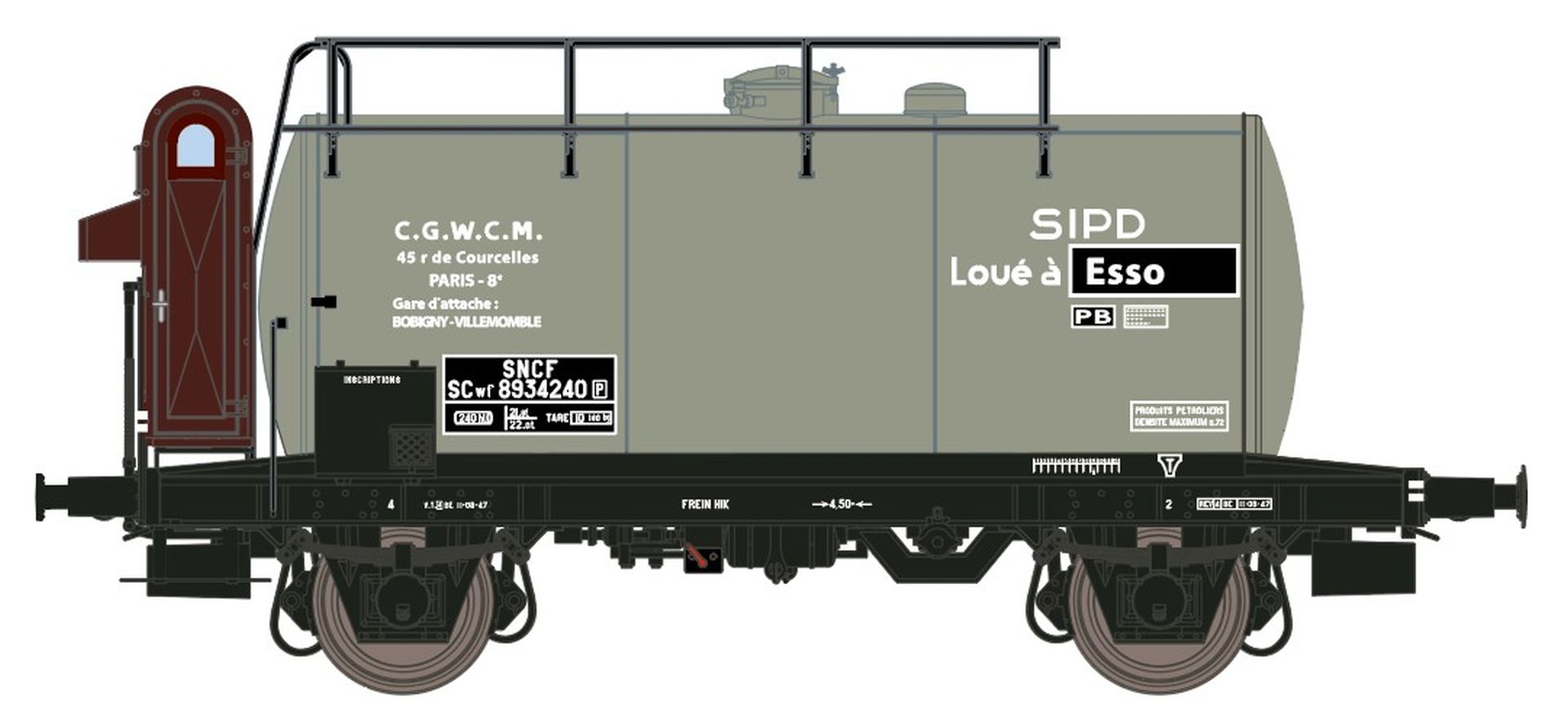 Exact-Train EX20536 - Kesselwagen 24m³, SNCF, Ep.III 'C.GW.C.M. SIPD Loué a Esso'