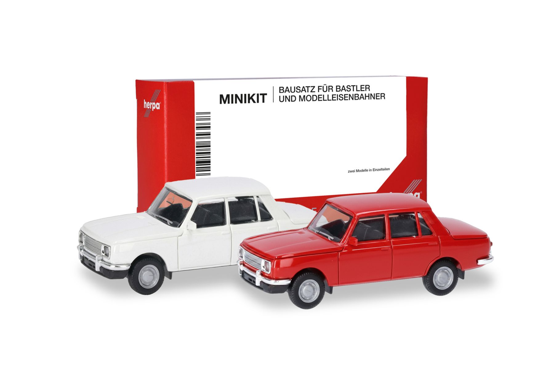 Herpa 013918-003 - MiniKit: Wartburg 353 66 Limousine, weiß/verkehrsrot (2 Stück)