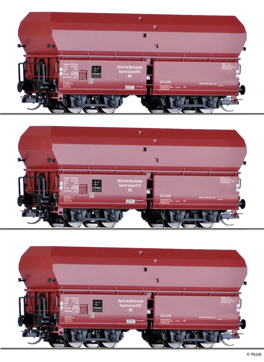 Tillig 01138 - 3er Set Selbstentladewagen OOt Saarbrücken, DRG, Ep.II