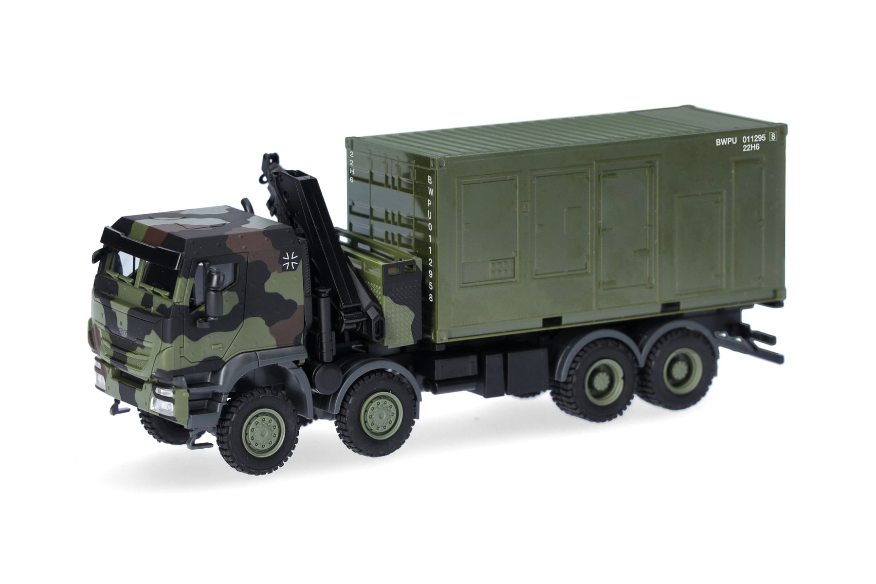 Herpa 747288-002 - Iveco Trakker 8x8 LKW mit Kran 20 ft. Container "Bundeswehr"